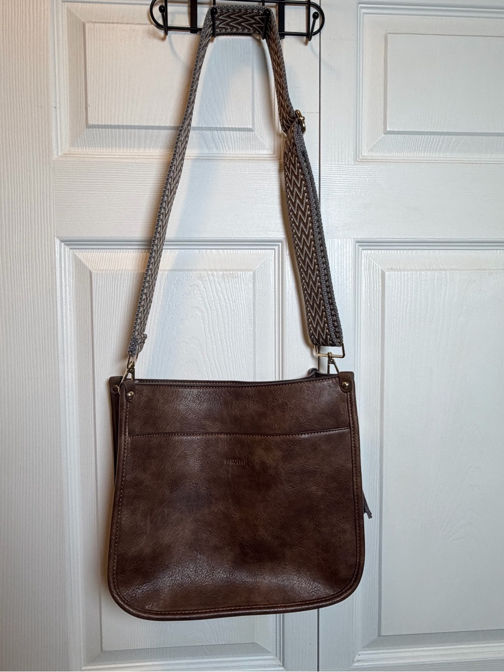 HKCLUF Brown Faux Leather Crossbody Bag Woven Strap Tassel Boho Western